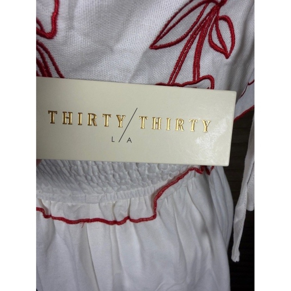 Thirty/Thirty L/A Cherry Embroidered Smocked Maxi Dress White Red XS NEW - Picture 2 of 10